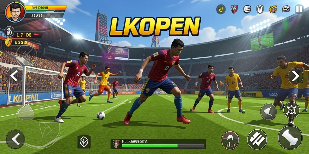 Tangkapan layar utama LKOPEN menampilkan aksi pertandingan olahraga yang mendebarkan.