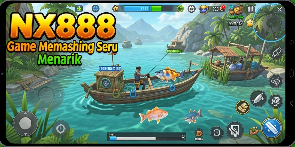 Tampilan gameplay NX888 yang menakjubkan saat memancing di danau.