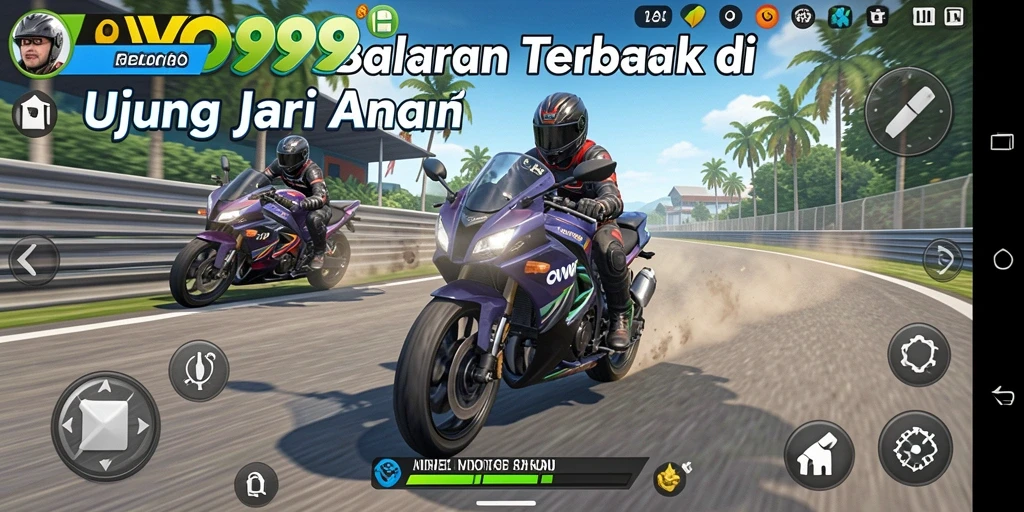 Screenshot gameplay OVO99 yang mendebarkan dalam balapan motor.