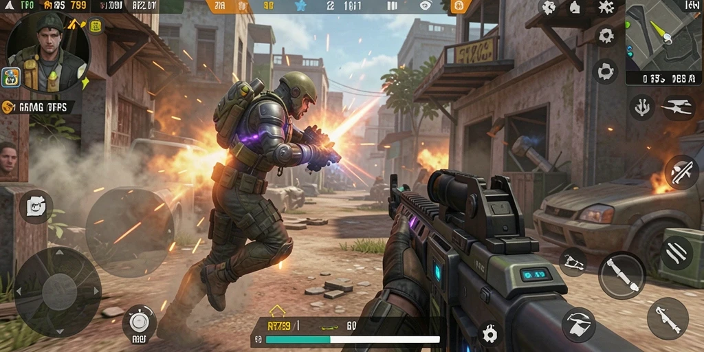 Screenshot utama RR789 menampilkan aksi seru di battlefield TPS.