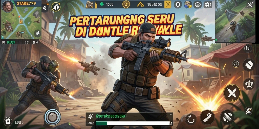 Gameplay STAKE779 yang penuh aksi dan strategi Battle Royale.