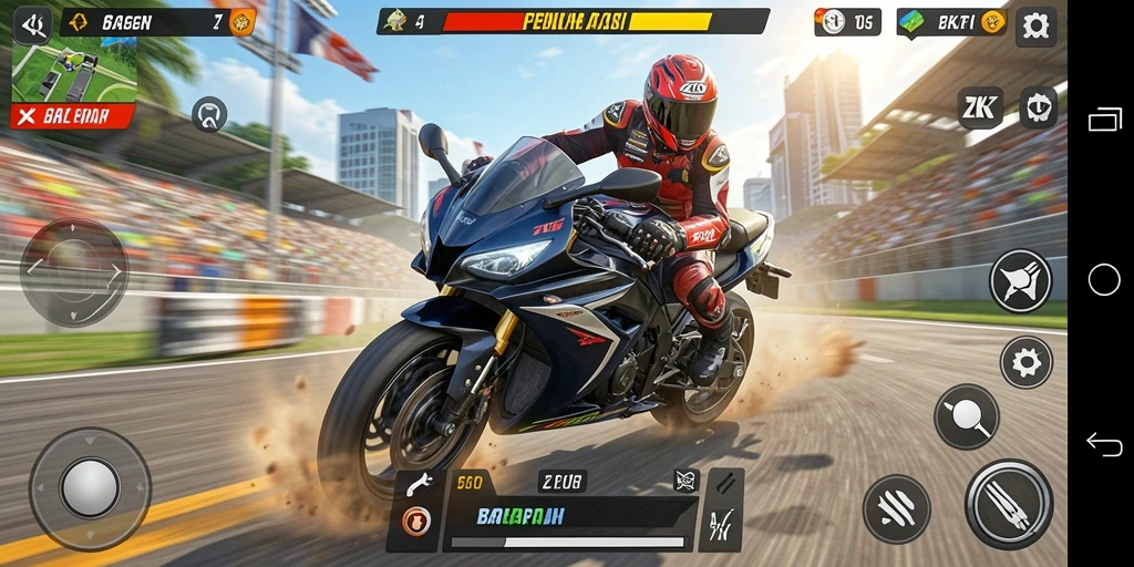 Tampilan seru balapan motor di ZK7 dengan aksi mendebarkan.